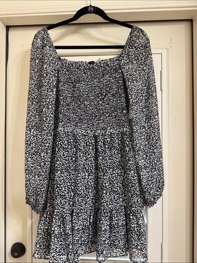 1. State Black and White Smocked Long Sleeve Mini Dress